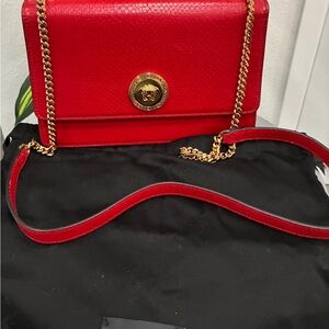 Versace Medusa Mini Reptile-Embossed Shoulder Bag, Red-never used